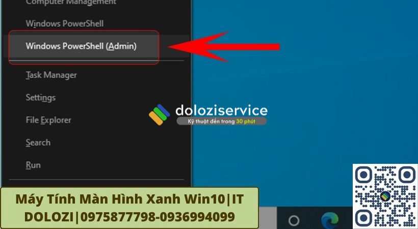 Chọn tổ hợp phím “Windows + X”. Rồi sau đó cửa sổ Windows PowerShell (Admin) hiện ra.