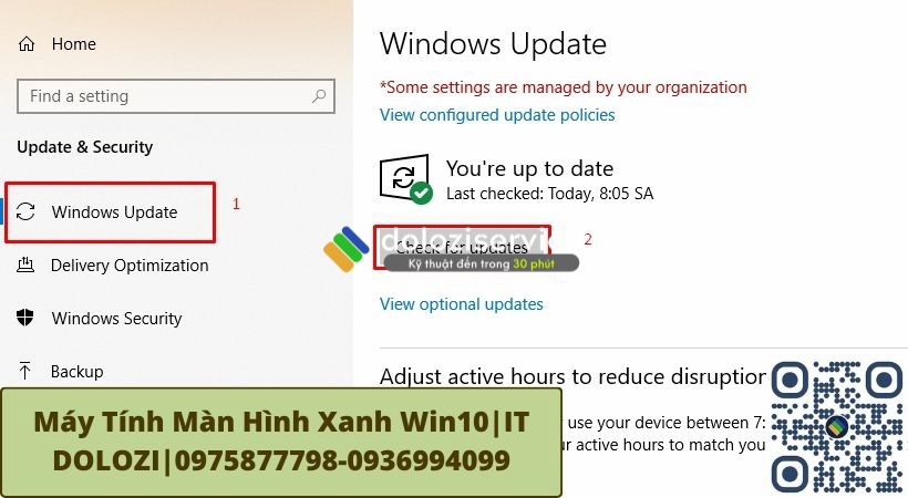 Sau khi chọn vào mục “Windows Update” chọn “Check for update” để chữa máy tính màn hình xanh win10