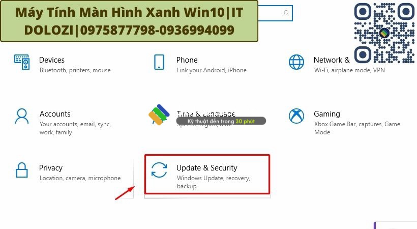 Bước 1: Đầu tiên bạn nhấn tổ hợp phím “Windows + I” cửa sổ “Settings” sẽ hiện ra. Sau đó chọn “Update & Security”. 