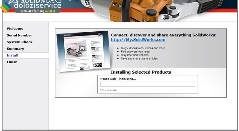 Đợi cài đặt solidworks 2014