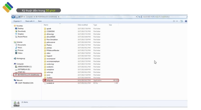Ngắt mạng và Chạy file setup.exe solidworks 2014