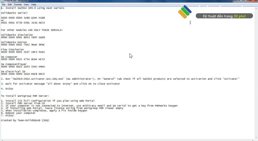 Tìm đến file readme!.txt trong thư mục SolidSQUAD.