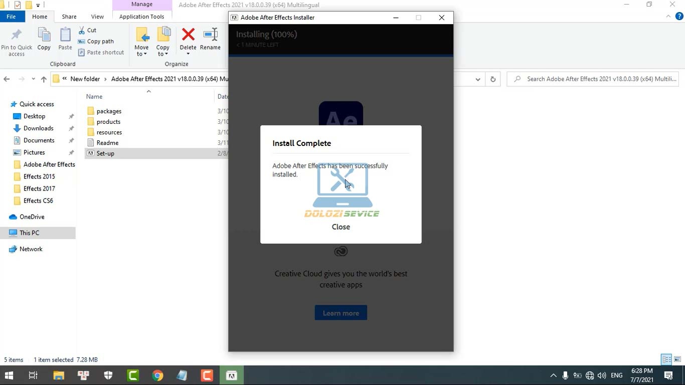 Hoàn tất cài đặt phần mềm After Effects 2021