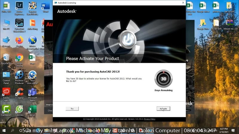 Khởi chạy phần mềm autocad 2012