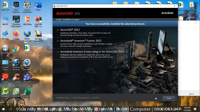 Hoàn tất quá trình cài đặt autocad 2012