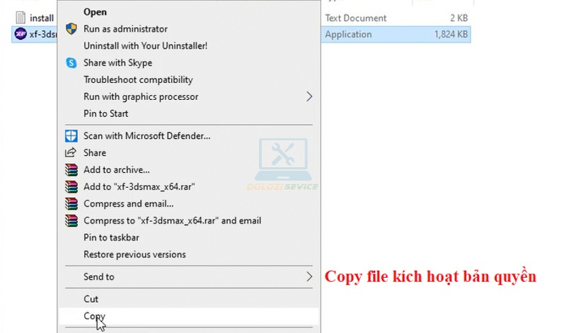Ta tiến hành Copy File kích hoạt bản quyền như hình