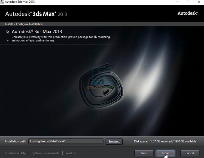Để bắt đầu cài đặt 3DS Max 2013 ta nhấn Install