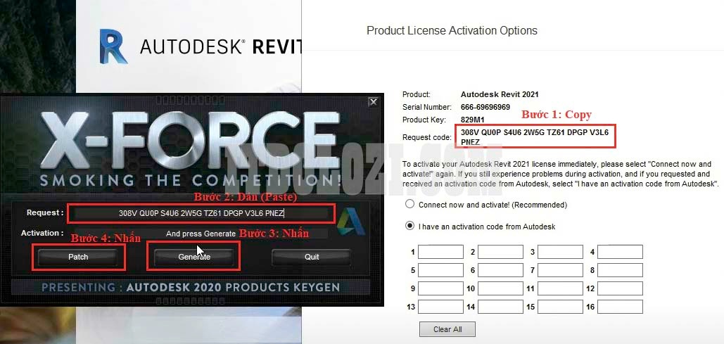 Copy Request Code trong phần mềm và dán Copy Request Code trong phần mềm và dán