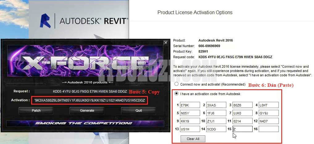 Copy đoạn Code ở phần Activation sau đó dán vào phần mềm Autodesk Revit 2016