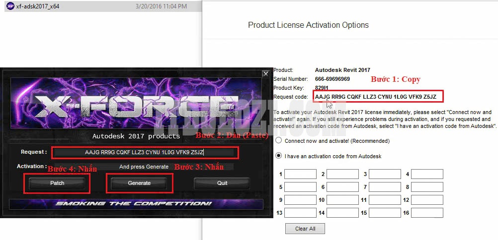 Copy Request Code trong phần mềm và dán