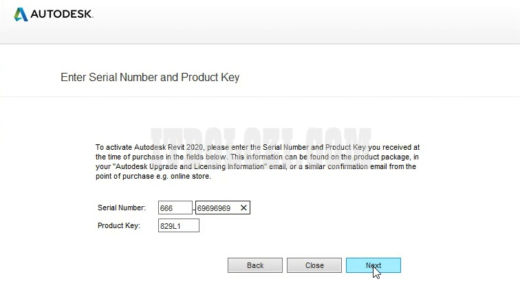 Ta nhập số Serial Number: 666_69696969 và Product Key: 829L1 rồi ta nhấn Next