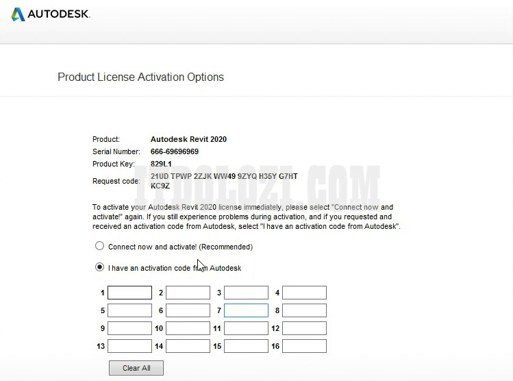 Tiếp tục ta chọn I have an activation code from Autodesk