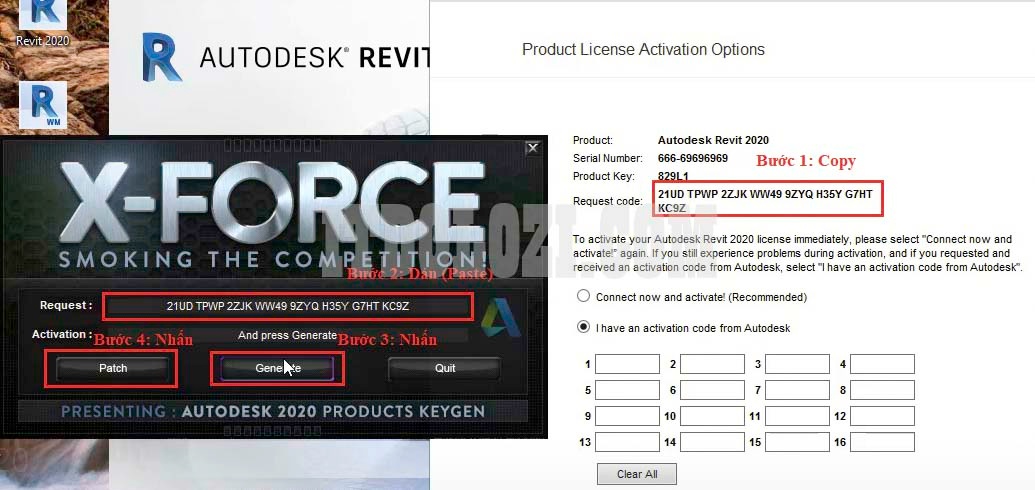 Copy Request Code trong phần mềm và dán
