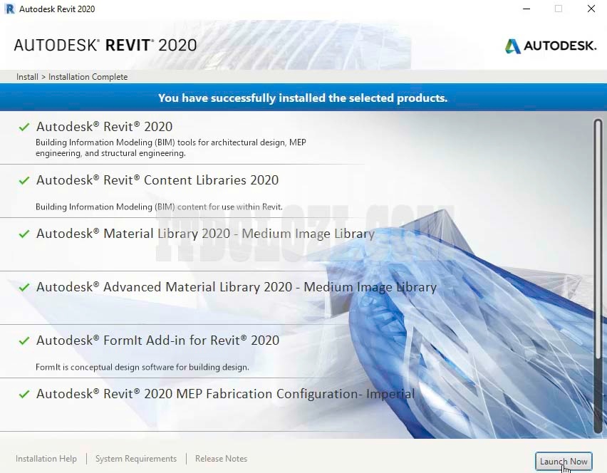 Hoàn tất cài đặt phần mềm Autodesk Revit 2020 ta nhấn Finish