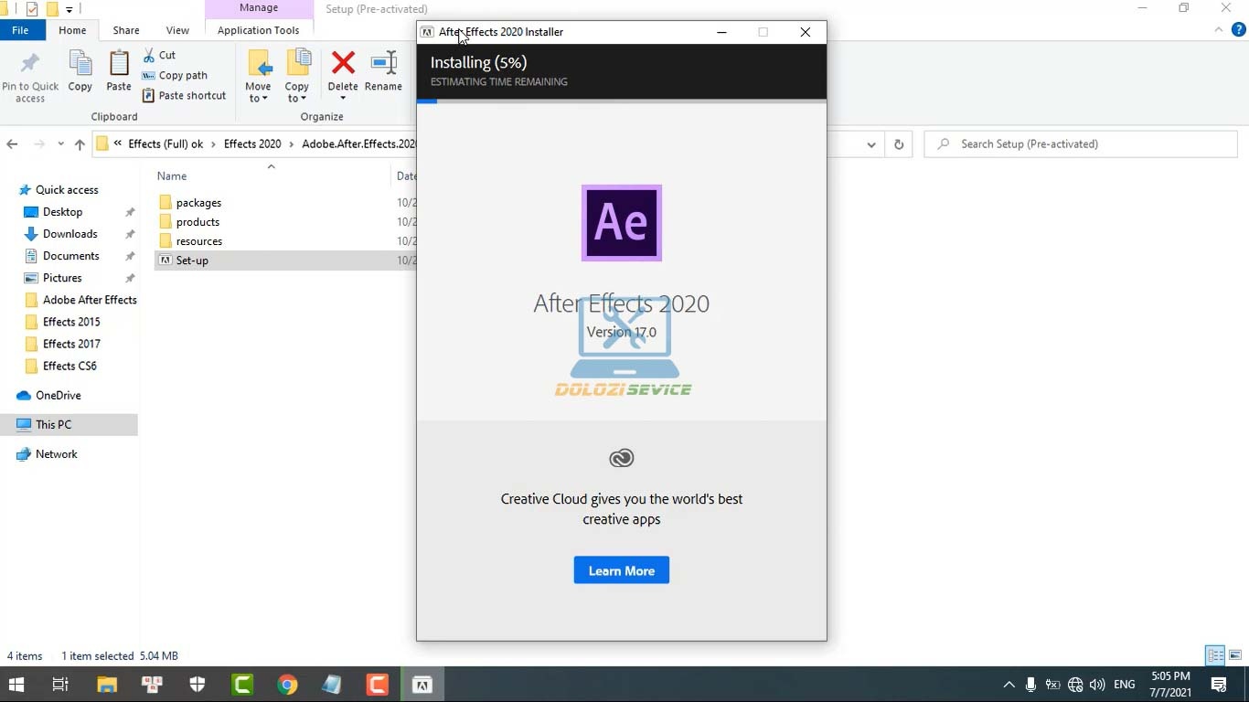 Đợi phần mềm After Effects 2020 cài đặt hoàn tất