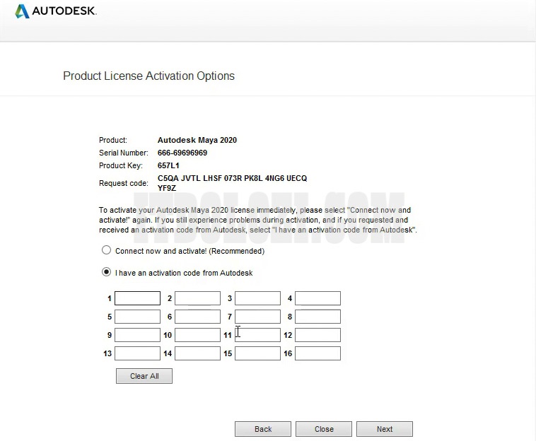 Chọn I have an activate code from Autodesk sau đó nhấn Next