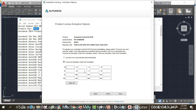 Chọn tiếp I have an activation code from Autodesk