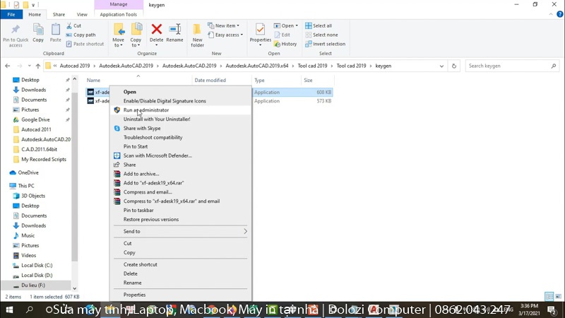 Chạy File kích hoạt Autocad 2019