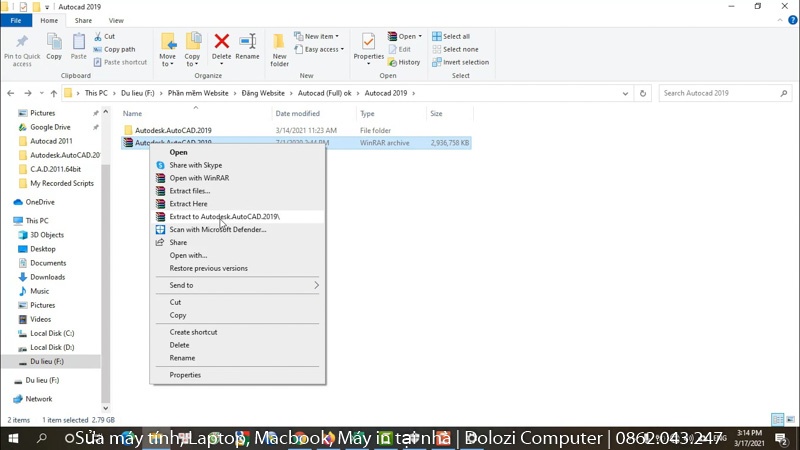 Giải nén phần mềm Autocad 2019