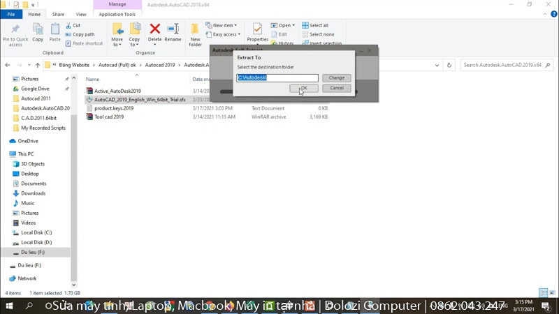 Giải nén file cài đặt Autocad 2019