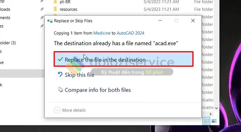 Chọn Replace