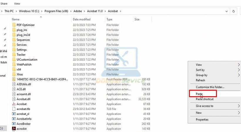 Paste file đã copy