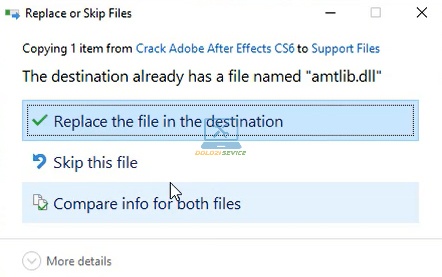 Chọn Replace the file in the destination