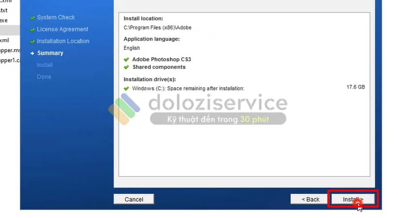 Chọn Install