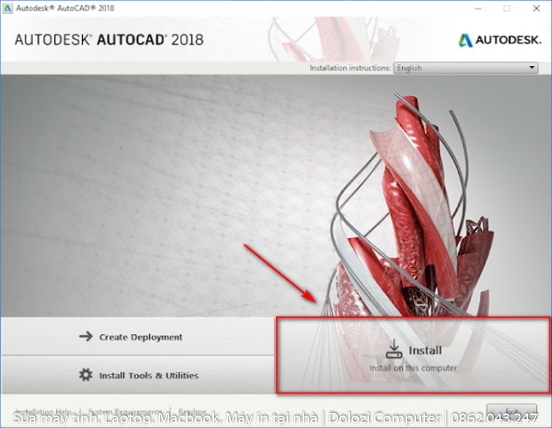 Đợi cho quá trình autocad 2018 Full Crack giải nén xong, sau đó nhấn Install