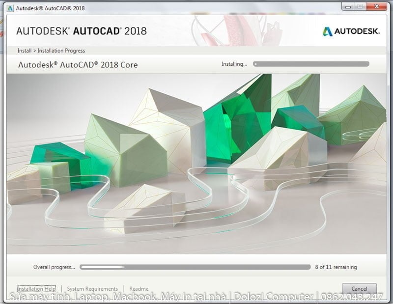 Đợi quá trình cài đặt autocad 2018 Full Crack
