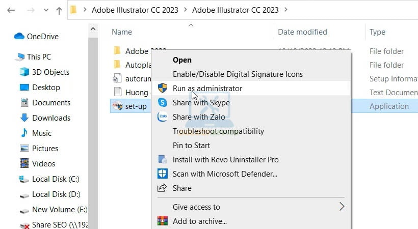 Chạy file setup với quyền Admin