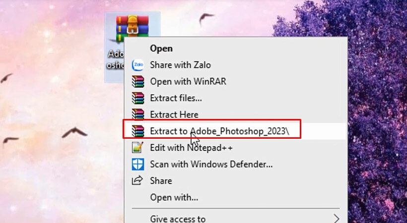 Giải nén phần mềm Adobe Photoshop 2023.