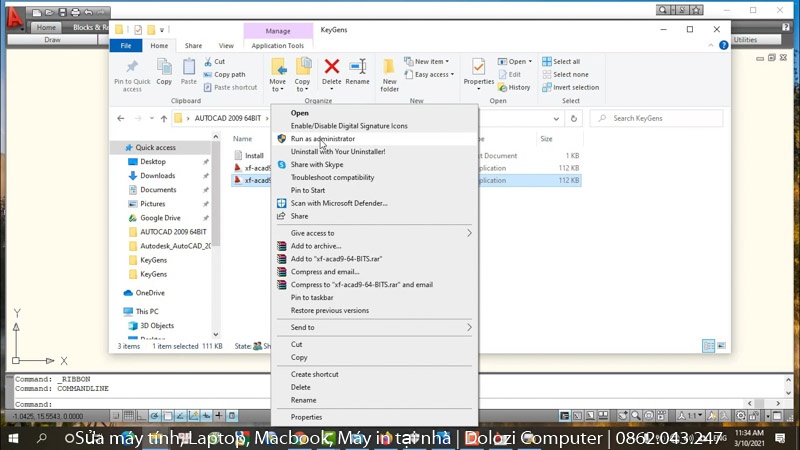 Chạy file kích hoạt Autocad 2009