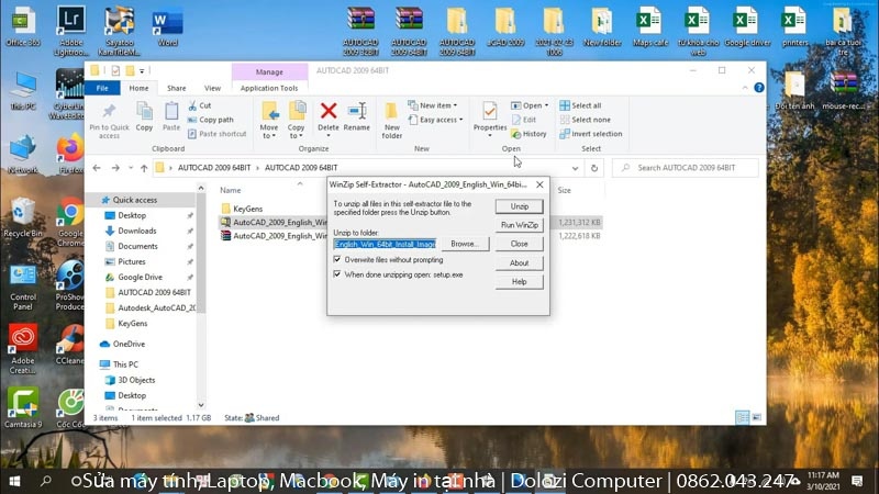 Giải nén file cài đặt Autocad 2009