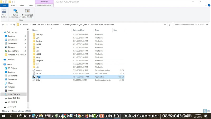 Chạy file setup autocad 2013 full crack