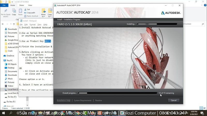 đợi cài đặt autocad 2014