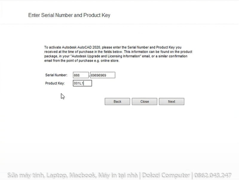 Nhập số Serial Number