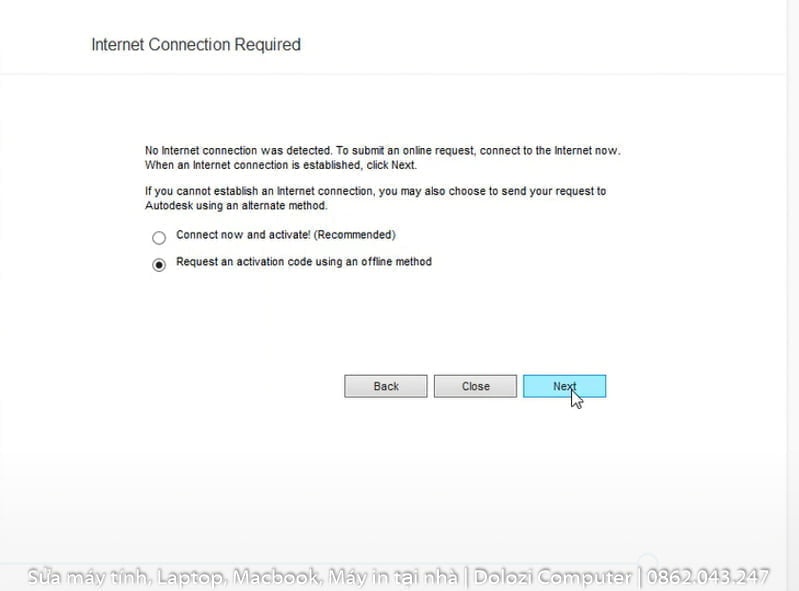 Nhấn chọn Request Activation code Using an offline method