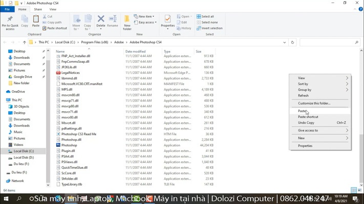 Paste vào thư mục cài đặt photoshop CS4