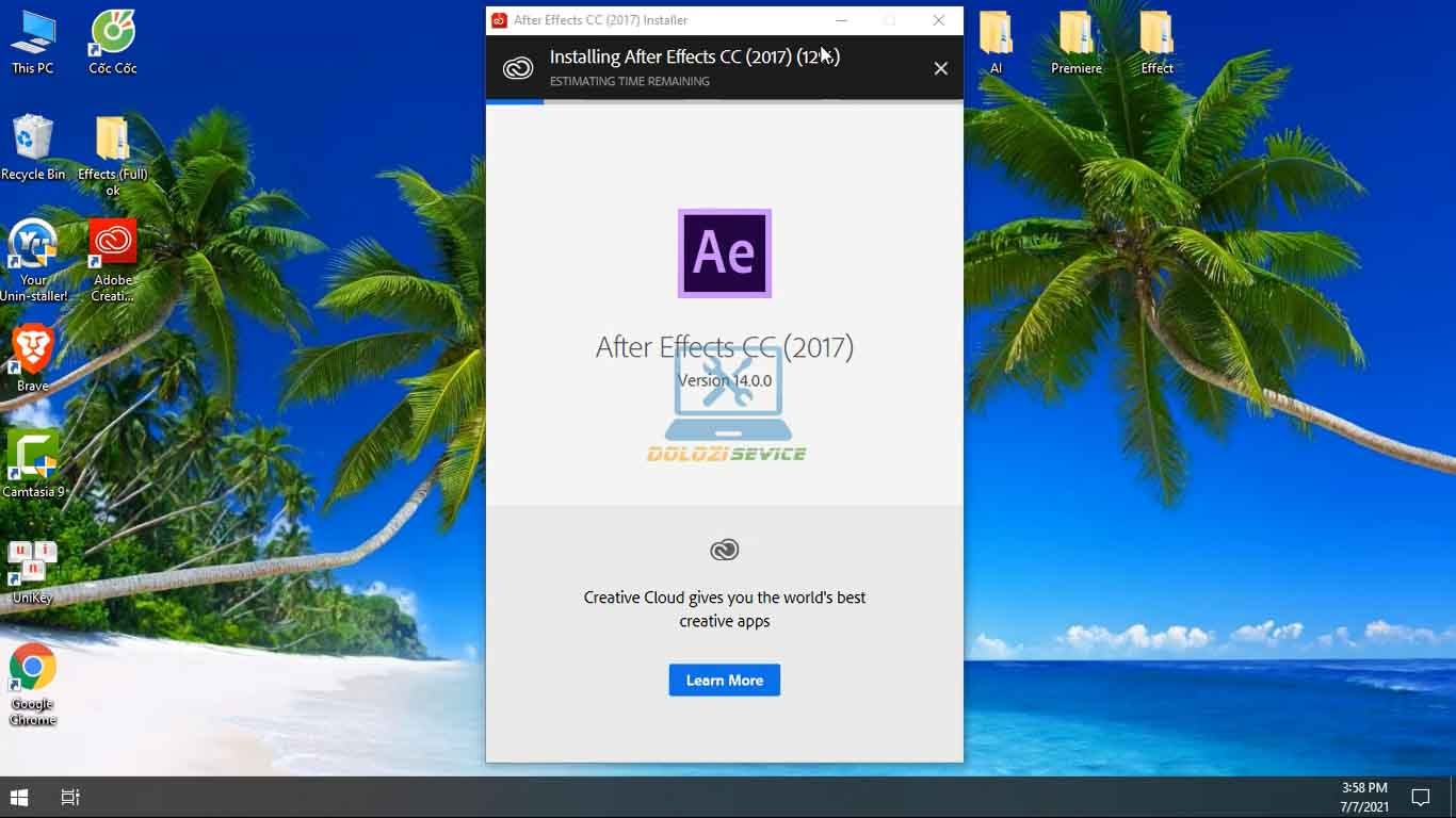 Đợi phần mềm After Effects 2017 cài đặt hoàn tất