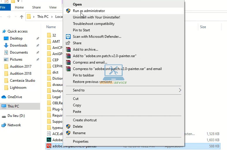 Chạy phần mềm kích hoạt với quyền Admin