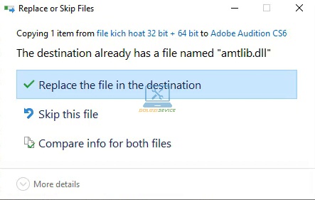 Chọn Replace the file in the destination