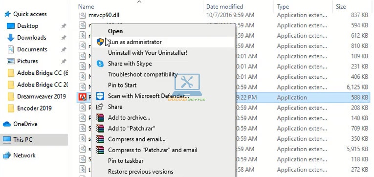 Chạy phần mềm kích hoạt với quyền Admin Chạy phần mềm kích hoạt với quyền Admin