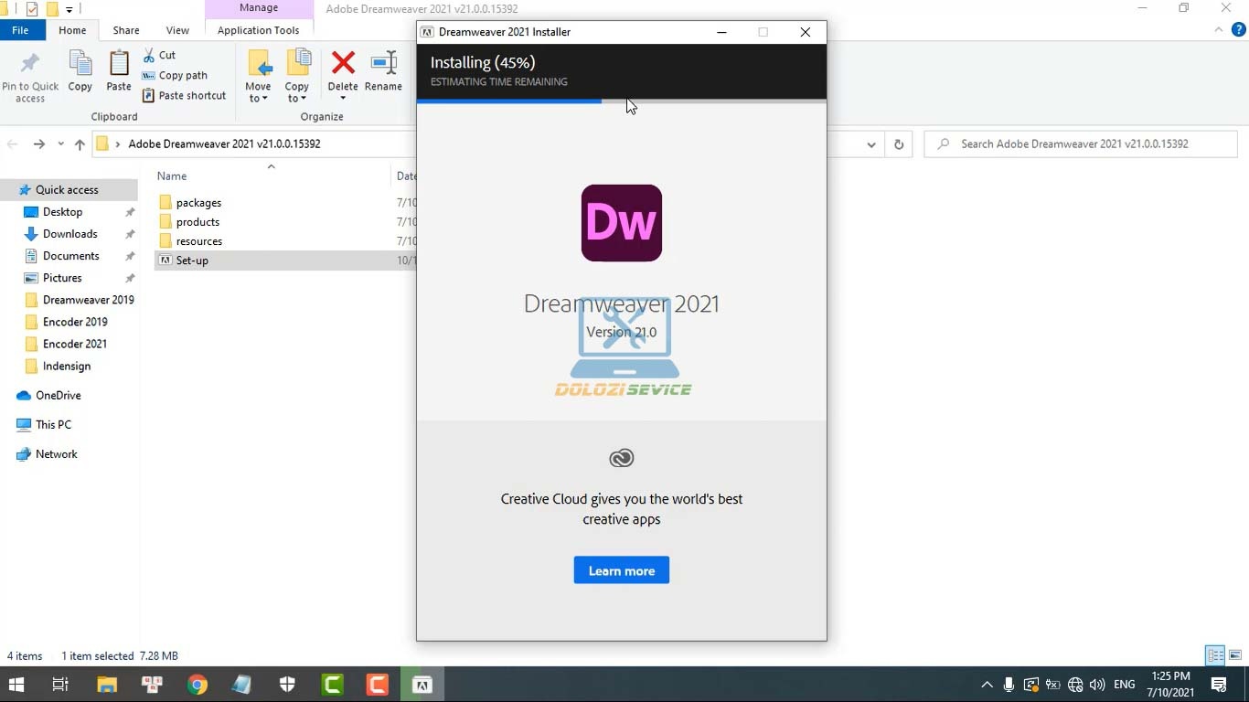 Đợi phần mềm Dreamweaver 2021 cài đặt hoàn tất