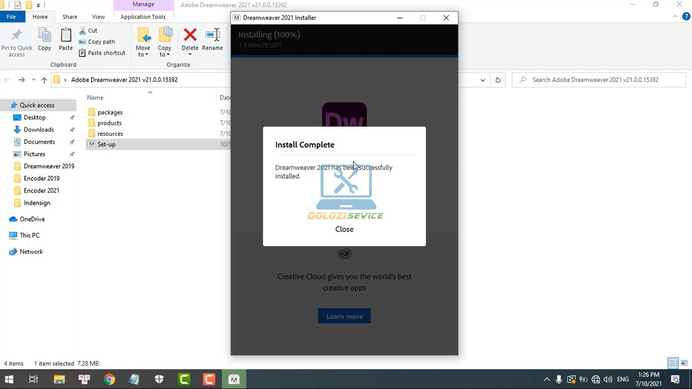 Hoàn tất cài đặt Dreamweaver 2021