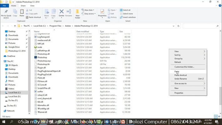 Paste vào thư mục cài đặt Photoshop CC 2014 Full Crack