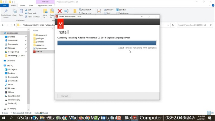 Đợi hoàn tất cài đặt photoshop cc 2014 full crack
