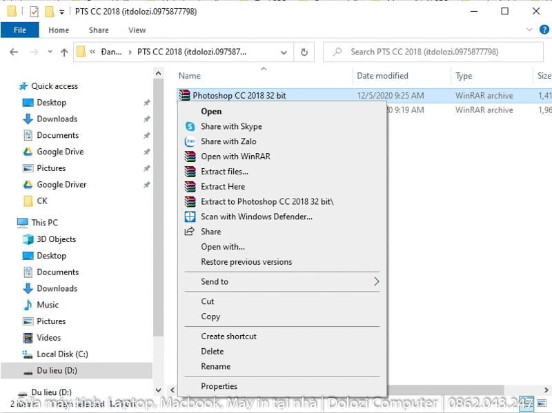 Giải nén phần mềm photoshop 2018
