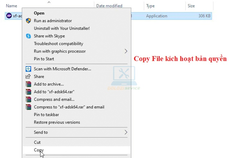 Ta tiến hành Copy File kích hoạt bản quyền như hình