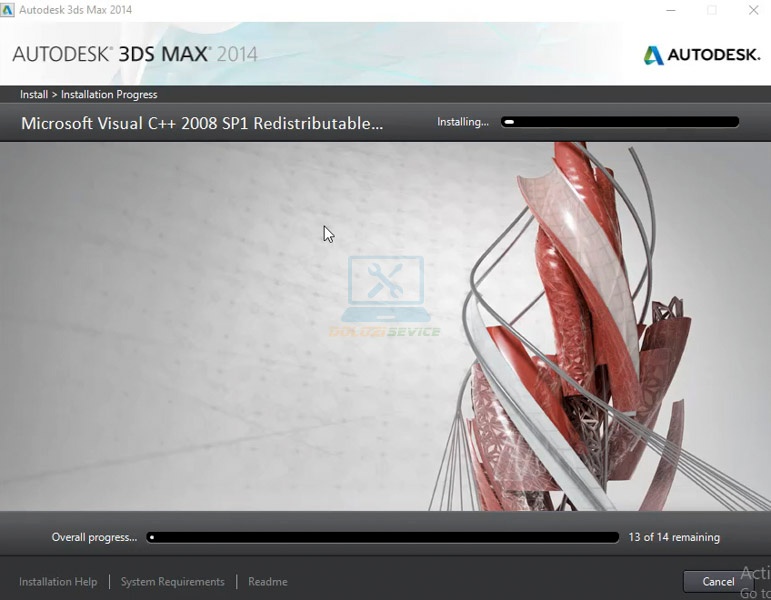 Đợi cho phần mềm 3DS Max 2014 cài đặt hoàn tất